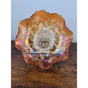 Fenton Holly Carnival Glass Ruffled Bowl 9" Vintage